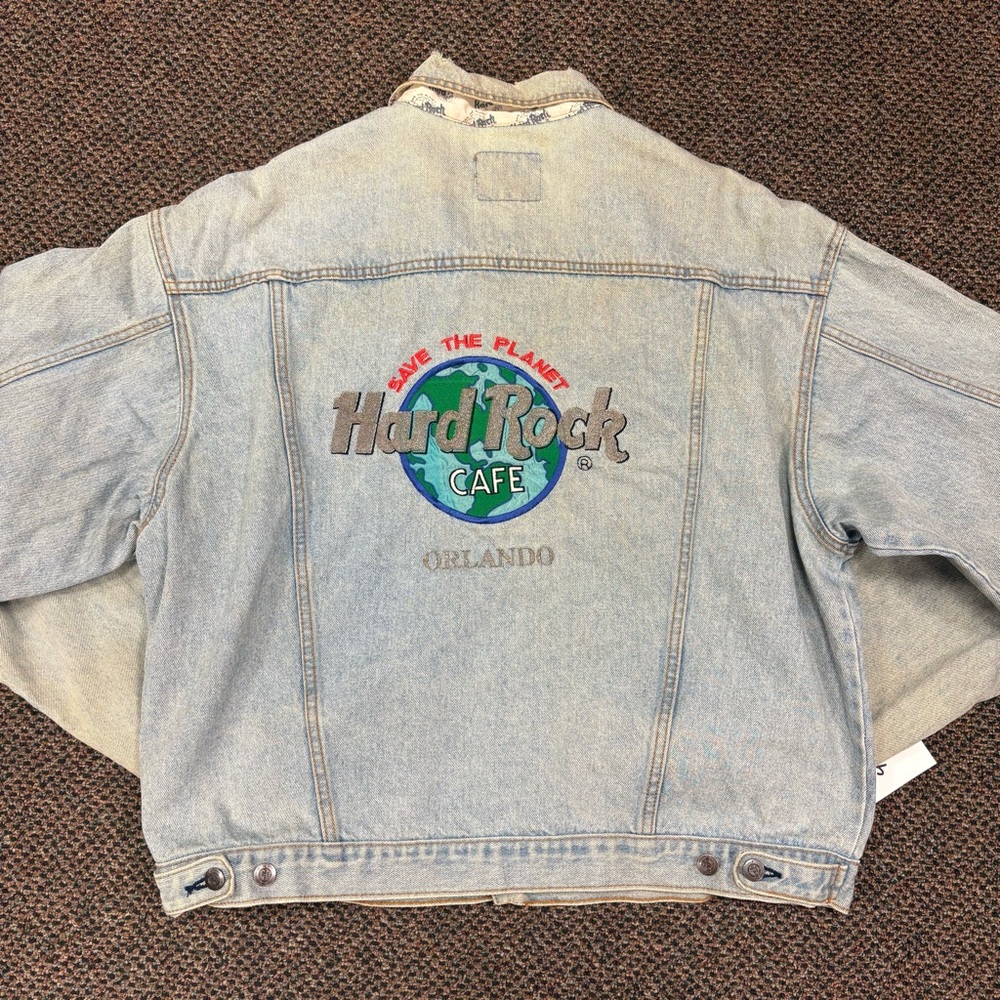 90s Hard Rock Cafe Orlando Denim Trucker Jacket Mens XL